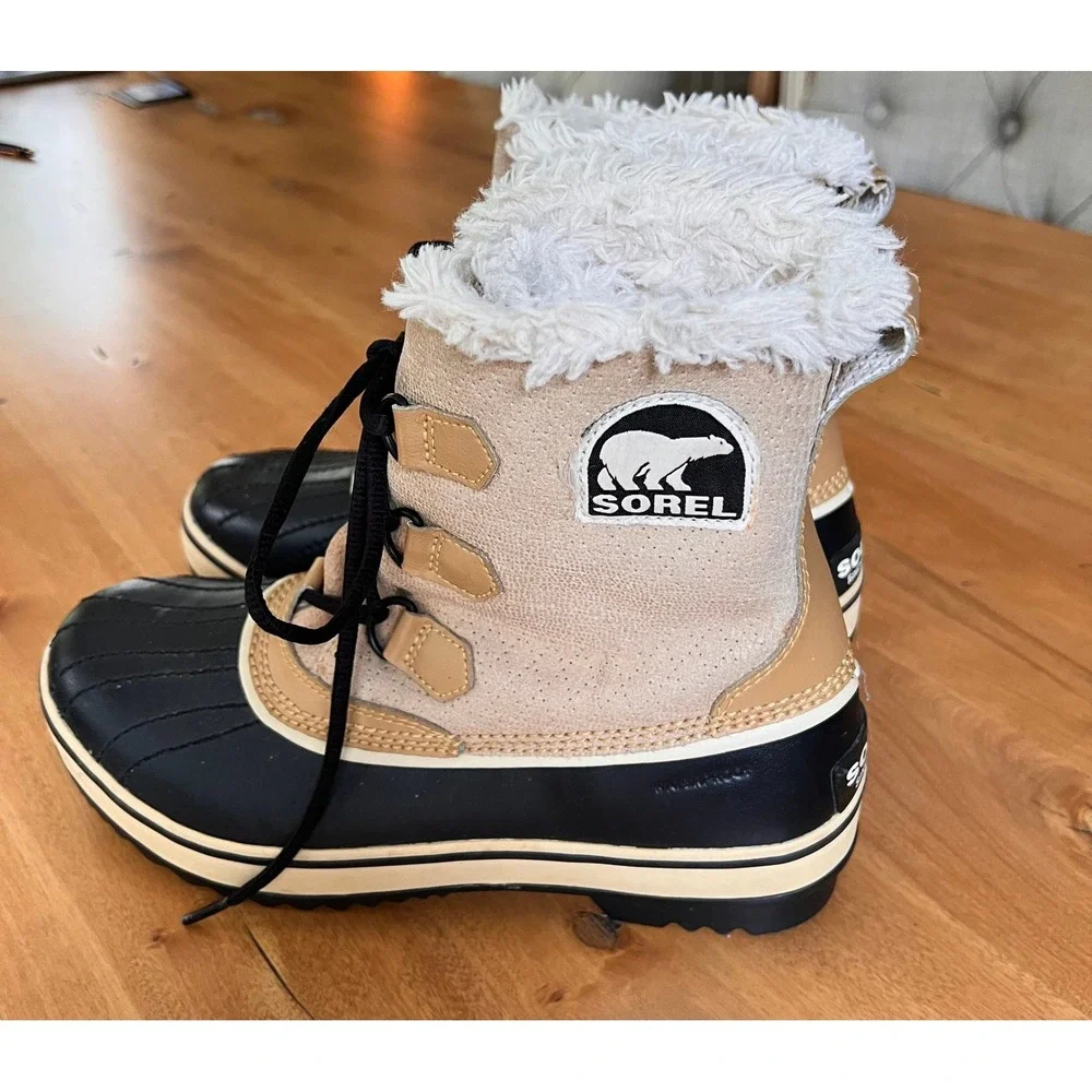 Sorel Winter Carnival Boots Buff Black Waterproof Snow NL1631-280 Womens 9.5